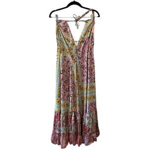 Karma Highway Dresses | Karma Highway Button Front Short Sleeve Open Back Maxi Dress Nwot Boho Bohemian | Color: Green/Pink/Red | Size: Os |